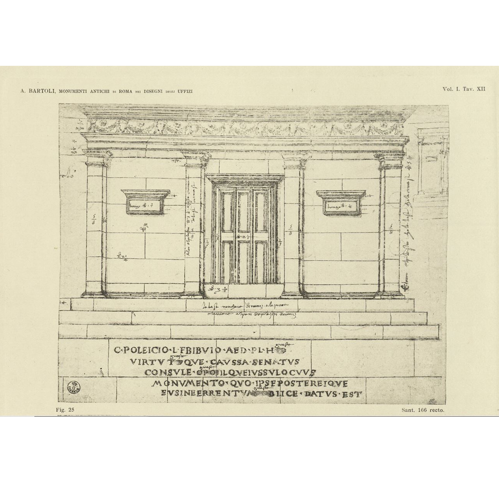 Disegno di Simone del Pollaiolo (1457-1508), da Alfonso Bartoli,, "I monumenti antichi di Roma nei disegni degli Uffizi di Firenze", Roma, 1914-[1923]